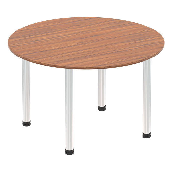 Impulse Round Table With Post Leg Shaped Tables Dynamic Office Solutions Walnut 1200 Chrome