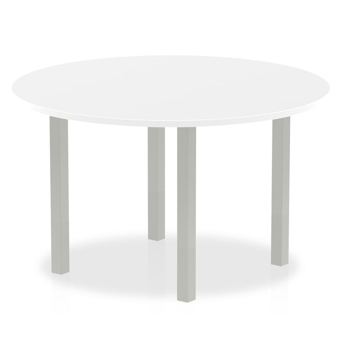 Impulse Round Table With Post Leg Shaped Tables Dynamic Office Solutions White 1200 Silver