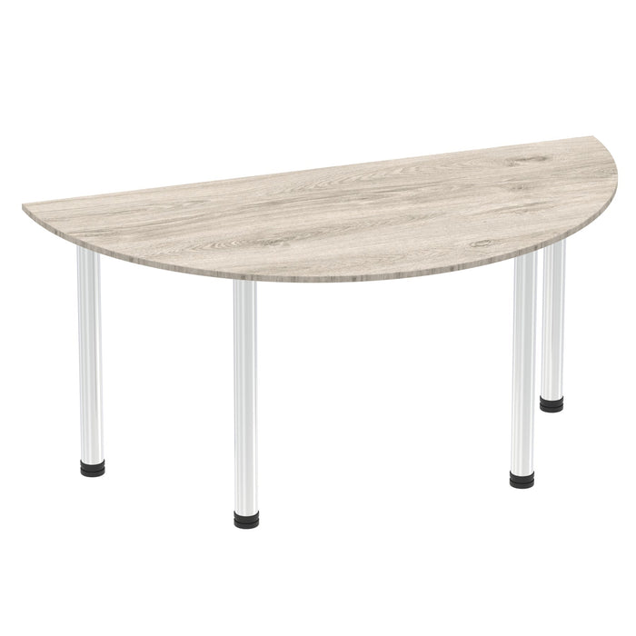 Impulse Semi-Circle Table With Post Leg Shaped Tables Dynamic Office Solutions Grey Oak 1600 Chrome
