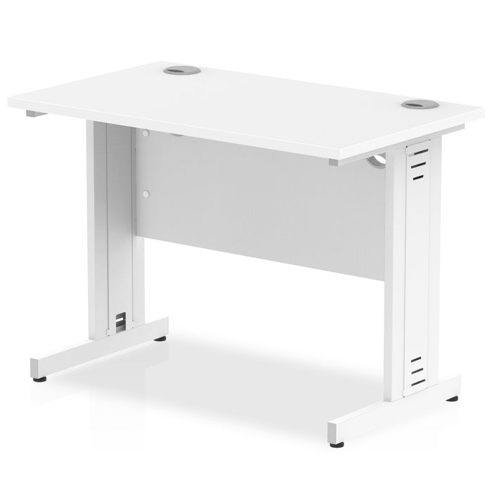 Impulse Slimline Desk Cable Managed Leg - Oak Desks Dynamic Office Solutions White Silver 1000mm x 600mm