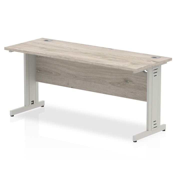 Impulse Slimline Desk Cable Managed Leg - White Desks Dynamic Office Solutions Grey Oak Silver 1600mm x 600mm