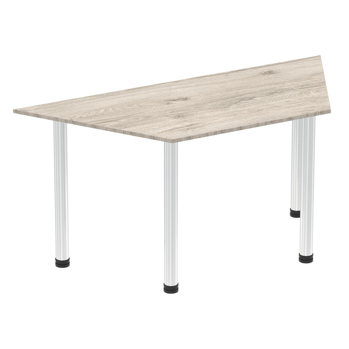 Impulse Trapezium Table With Post Leg Shaped Tables Dynamic Office Solutions Grey Oak 1600 Chrome
