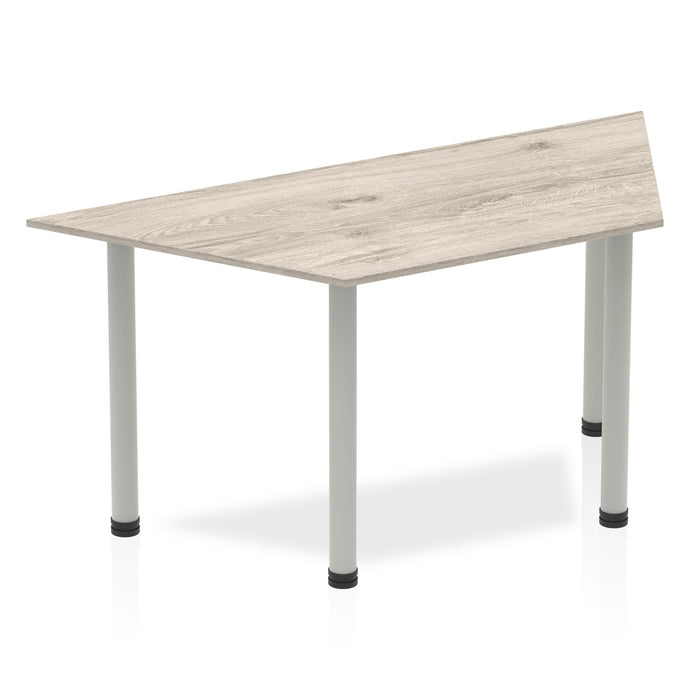 Impulse Trapezium Table With Post Leg Shaped Tables Dynamic Office Solutions Grey Oak 1600 Silver