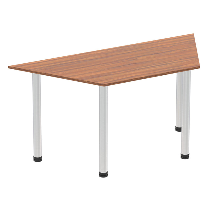 Impulse Trapezium Table With Post Leg Shaped Tables Dynamic Office Solutions Walnut 1600 Aluminium