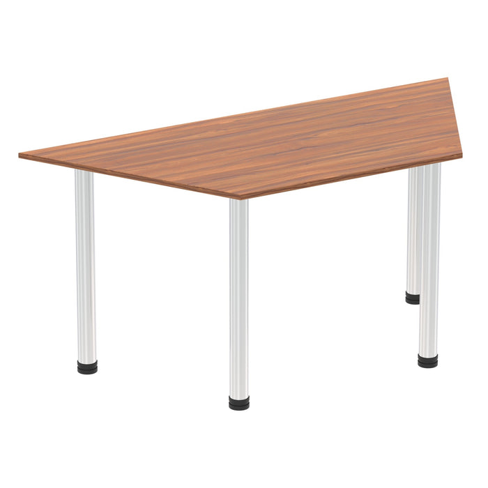 Impulse Trapezium Table With Post Leg Shaped Tables Dynamic Office Solutions Walnut 1600 Chrome