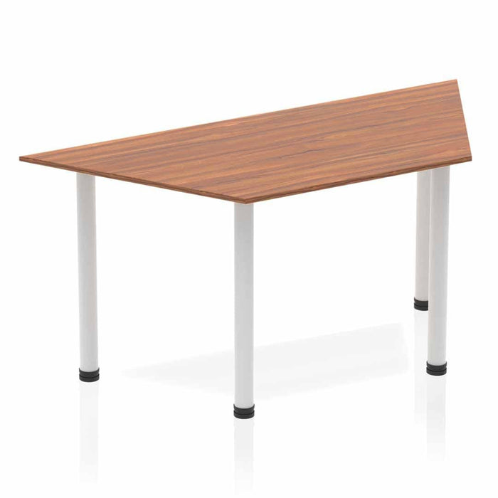 Impulse Trapezium Table With Post Leg Shaped Tables Dynamic Office Solutions Walnut 1600 Silver