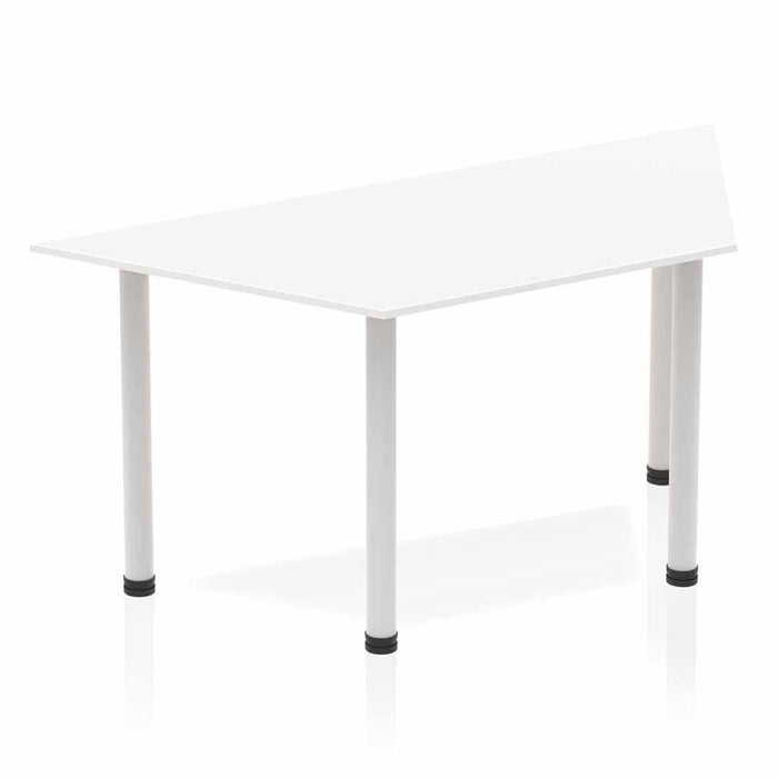 Impulse Trapezium Table With Post Leg Shaped Tables Dynamic Office Solutions White 1600 Silver
