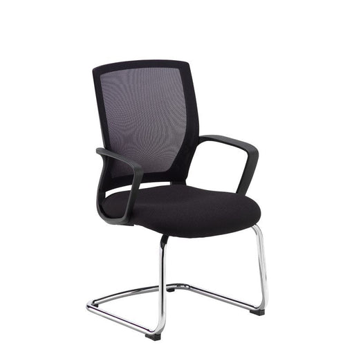 Jonas black mesh back visitors chair with black fabric seat and chrome cantilever frame Seating Dams 