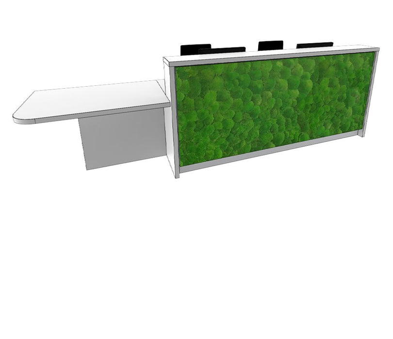 Large Moss Reception Desk Reception Desks Clarke Rendall Right Hand H1150 x W3600 x D820mm W1001 Solid Premium White 