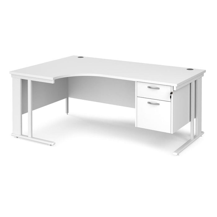 Maestro 25 cable managed leg left hand ergonomic desk with 2 drawer pedestal Desking Dams White White 1800mm x 1200mm