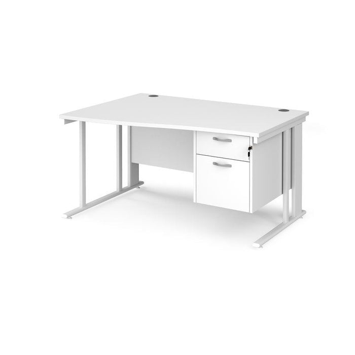 Maestro 25 cable managed leg left hand wave office desk with 2 drawer pedestal Desking Dams White White 1400mm x 800-990mm