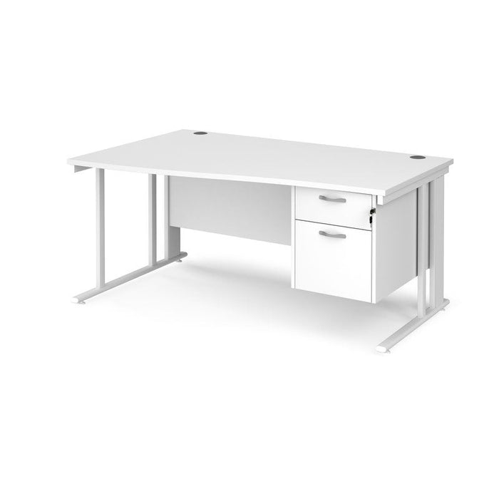 Maestro 25 cable managed leg left hand wave office desk with 2 drawer pedestal Desking Dams White White 1600mm x 800-990mm