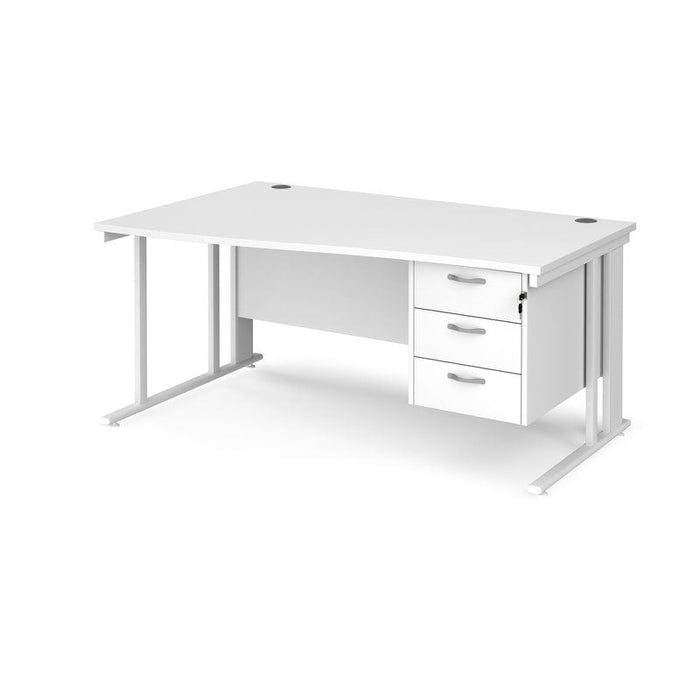 Maestro 25 cable managed leg left hand wave office desk with 3 drawer pedestal Desking Dams White White 1600mm x 800-990mm