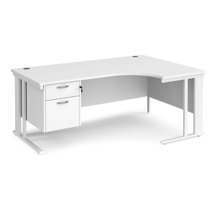 Maestro 25 cable managed leg right hand ergonomic desk with 2 drawer pedestal Desking Dams White White 1800mm x 1200mm
