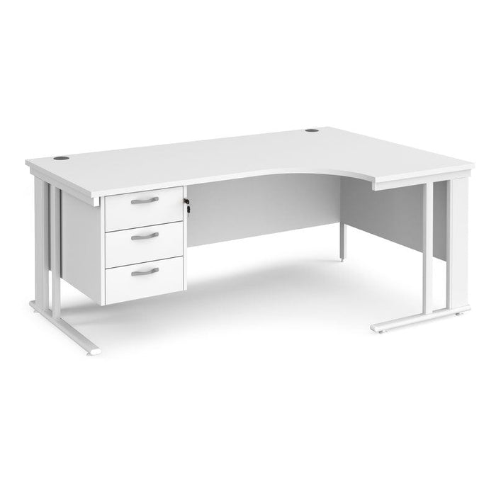 Maestro 25 cable managed leg right hand ergonomic desk with 3 drawer pedestal Desking Dams White White 1800mm x 1200mm