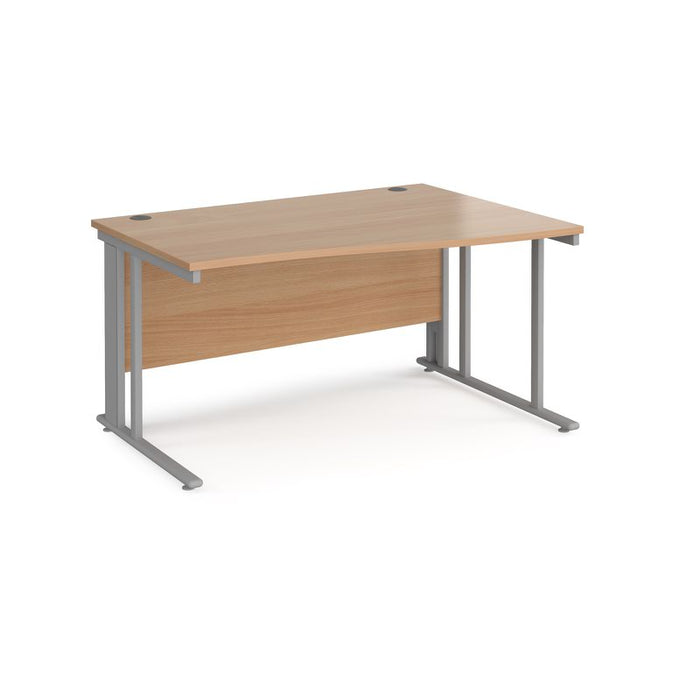 Maestro 25 cable managed leg right hand wave office desk Desking Dams Beech Silver 1400mm x 800-990mm