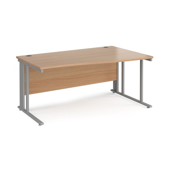 Maestro 25 cable managed leg right hand wave office desk Desking Dams Beech Silver 1600mm x 800-990mm