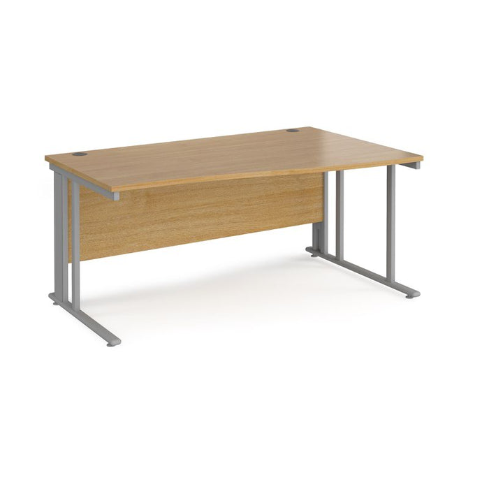 Maestro 25 cable managed leg right hand wave office desk Desking Dams Oak Silver 1600mm x 800-990mm