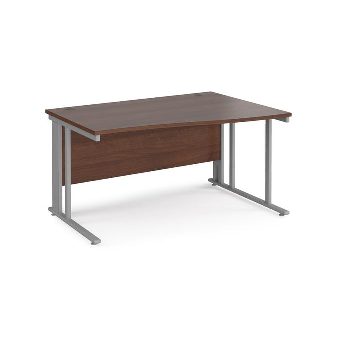 Maestro 25 cable managed leg right hand wave office desk Desking Dams Walnut Silver 1400mm x 800-990mm