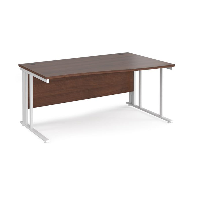 Maestro 25 cable managed leg right hand wave office desk Desking Dams Walnut White 1600mm x 800-990mm