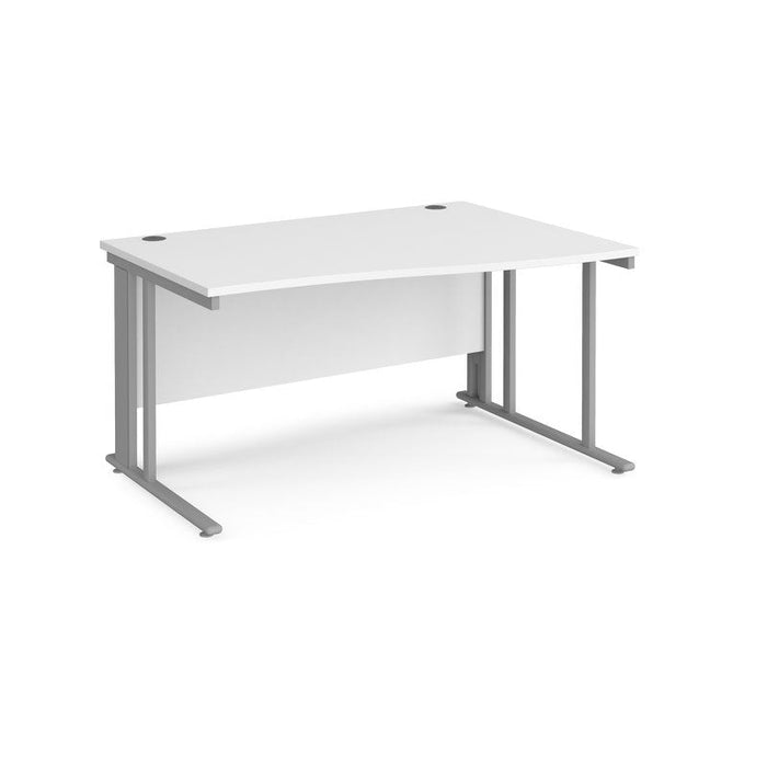 Maestro 25 cable managed leg right hand wave office desk Desking Dams White Silver 1400mm x 800-990mm
