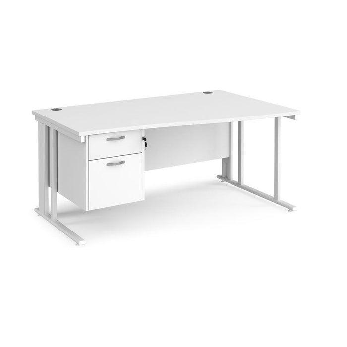 Maestro 25 cable managed leg right hand wave office desk with 2 drawer pedestal Desking Dams White White 1600mm x 800-990mm