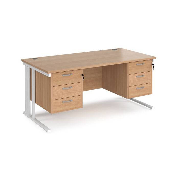 Maestro 25 cable managed leg straight desk with two x 3 drawer pedestals Desking Dams Beech White 1600mm x 800mm