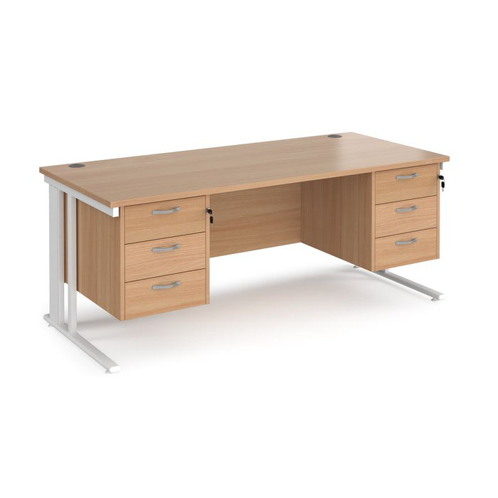 Maestro 25 cable managed leg straight desk with two x 3 drawer pedestals Desking Dams Beech White 1800mm x 800mm