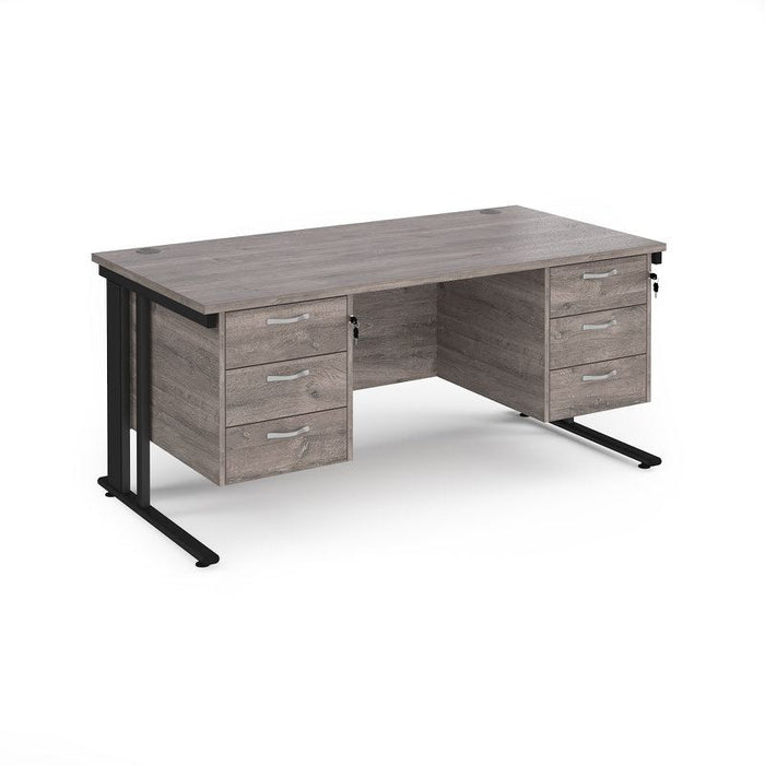 Maestro 25 cable managed leg straight desk with two x 3 drawer pedestals Desking Dams Grey Oak Black 1600mm x 800mm