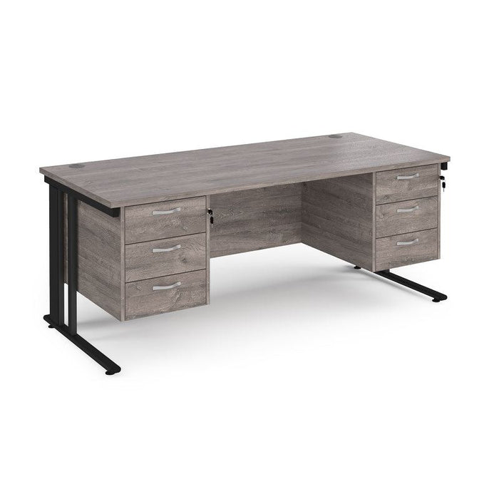 Maestro 25 cable managed leg straight desk with two x 3 drawer pedestals Desking Dams Grey Oak Black 1800mm x 800mm