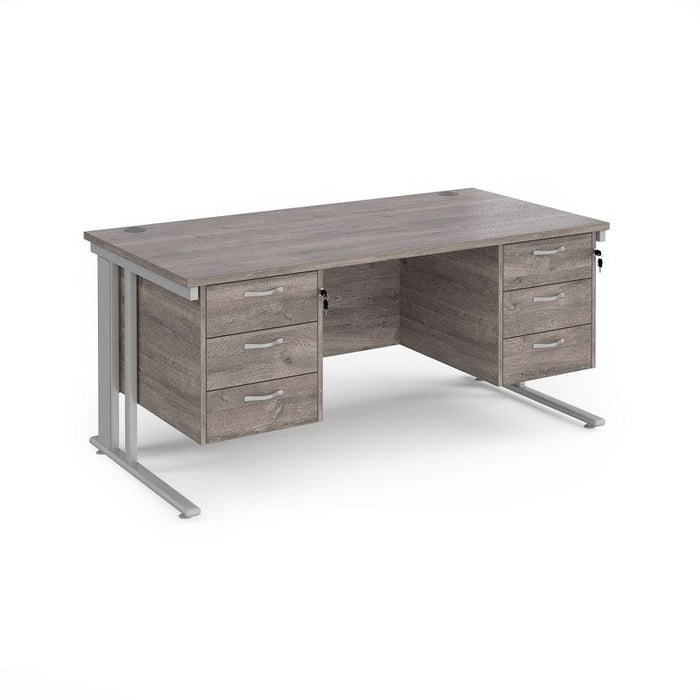 Maestro 25 cable managed leg straight desk with two x 3 drawer pedestals Desking Dams Grey Oak Silver 1600mm x 800mm