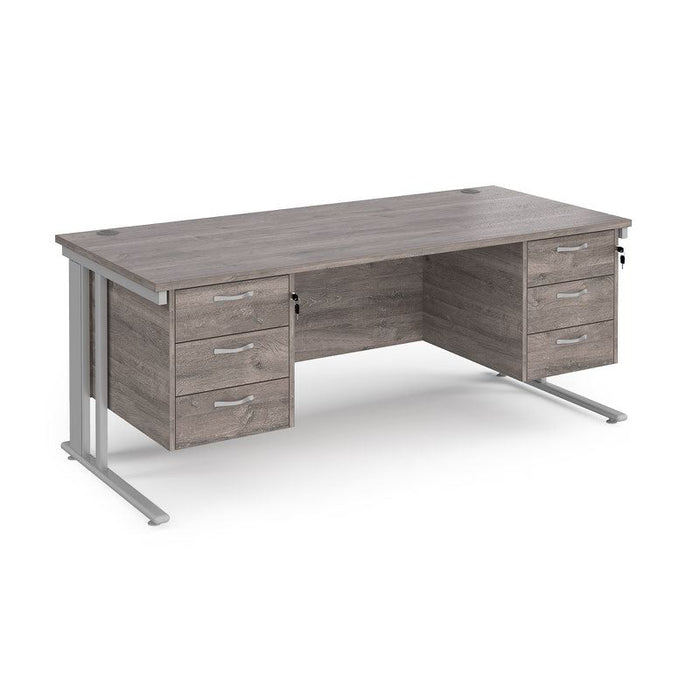 Maestro 25 cable managed leg straight desk with two x 3 drawer pedestals Desking Dams Grey Oak Silver 1800mm x 800mm