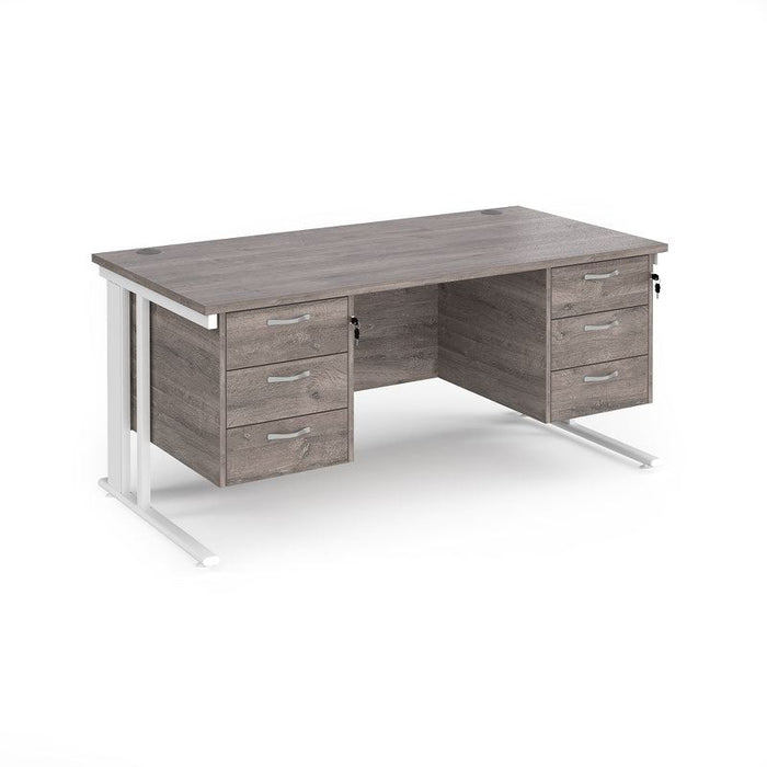 Maestro 25 cable managed leg straight desk with two x 3 drawer pedestals Desking Dams Grey Oak White 1600mm x 800mm