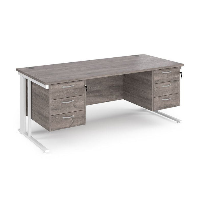 Maestro 25 cable managed leg straight desk with two x 3 drawer pedestals Desking Dams Grey Oak White 1800mm x 800mm