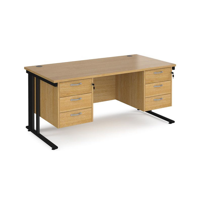 Maestro 25 cable managed leg straight desk with two x 3 drawer pedestals Desking Dams Oak Black 1600mm x 800mm