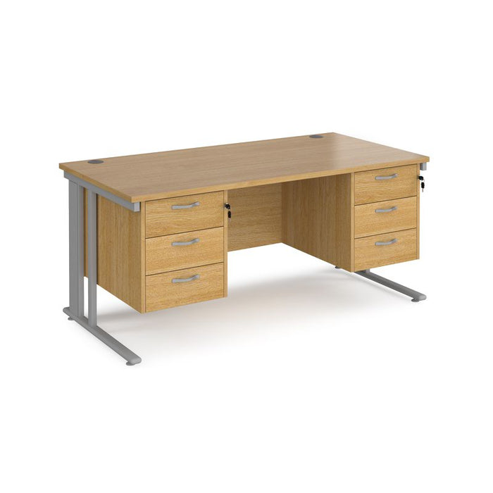 Maestro 25 cable managed leg straight desk with two x 3 drawer pedestals Desking Dams Oak Silver 1600mm x 800mm