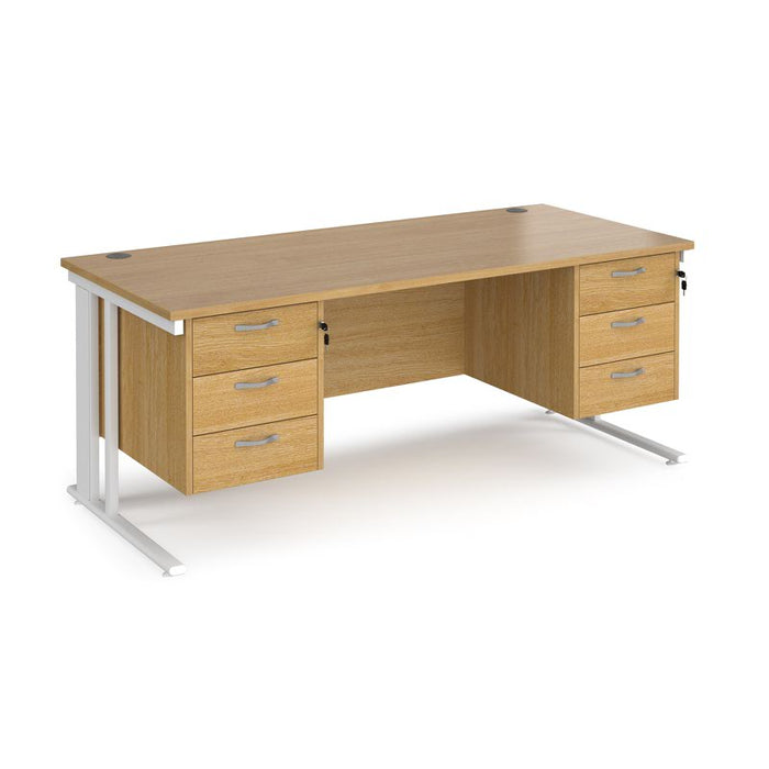 Maestro 25 cable managed leg straight desk with two x 3 drawer pedestals Desking Dams Oak White 1800mm x 800mm