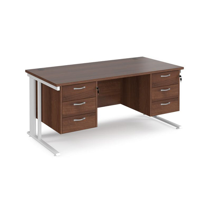 Maestro 25 cable managed leg straight desk with two x 3 drawer pedestals Desking Dams Walnut White 1600mm x 800mm