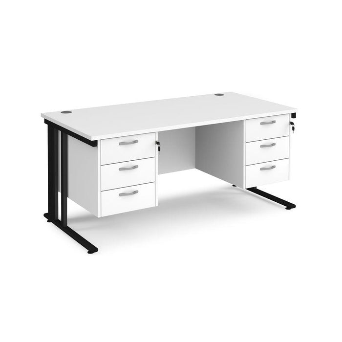 Maestro 25 cable managed leg straight desk with two x 3 drawer pedestals Desking Dams White Black 1600mm x 800mm