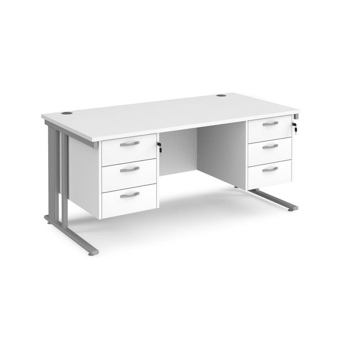 Maestro 25 cable managed leg straight desk with two x 3 drawer pedestals Desking Dams White Silver 1600mm x 800mm