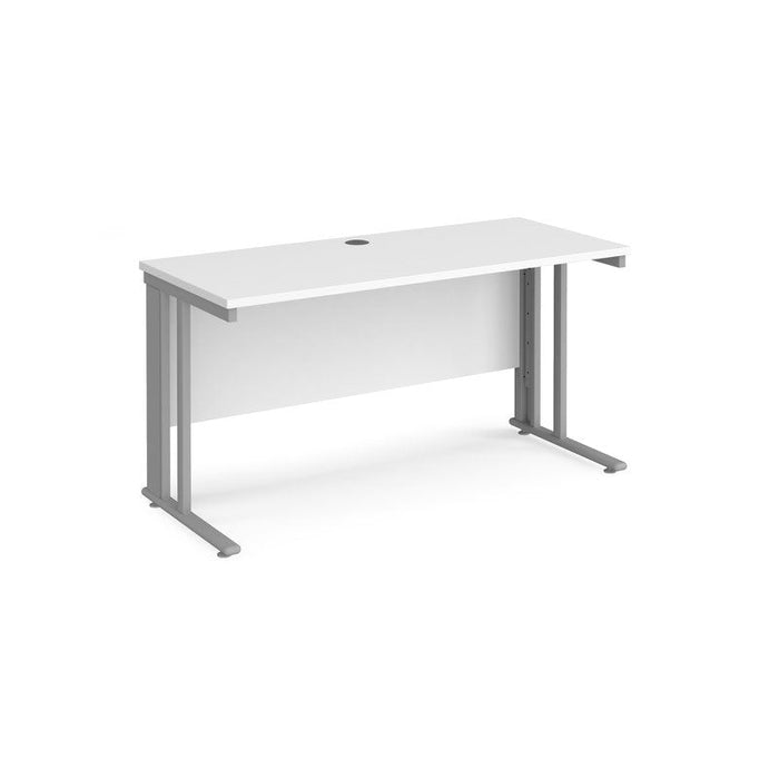 Maestro 25 cable managed leg straight narrow office desk Desking Dams White Silver 1400mm x 600mm
