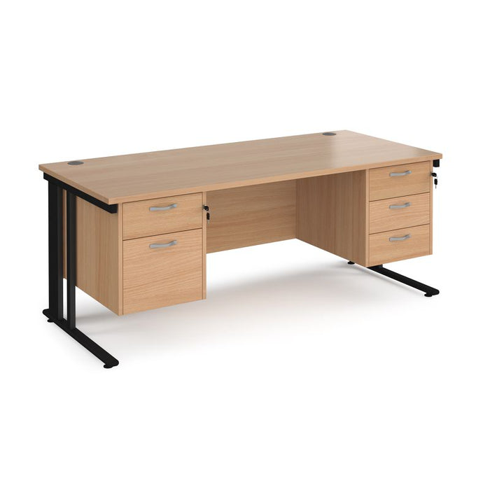 Maestro 25 cable managed leg straight office desk with 2 and 3 drawer pedestals Desking Dams Beech Black 1800mm x 800mm