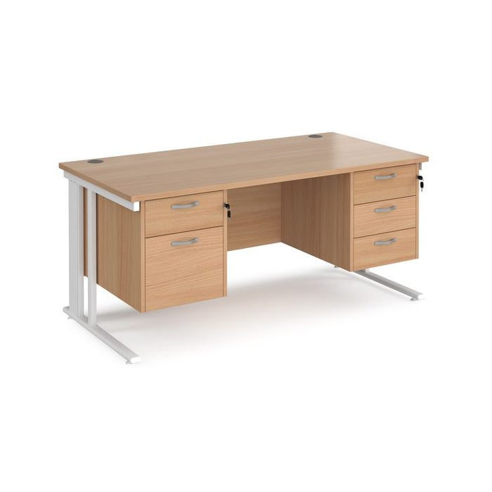 Maestro 25 cable managed leg straight office desk with 2 and 3 drawer pedestals Desking Dams Beech White 1600mm x 800mm