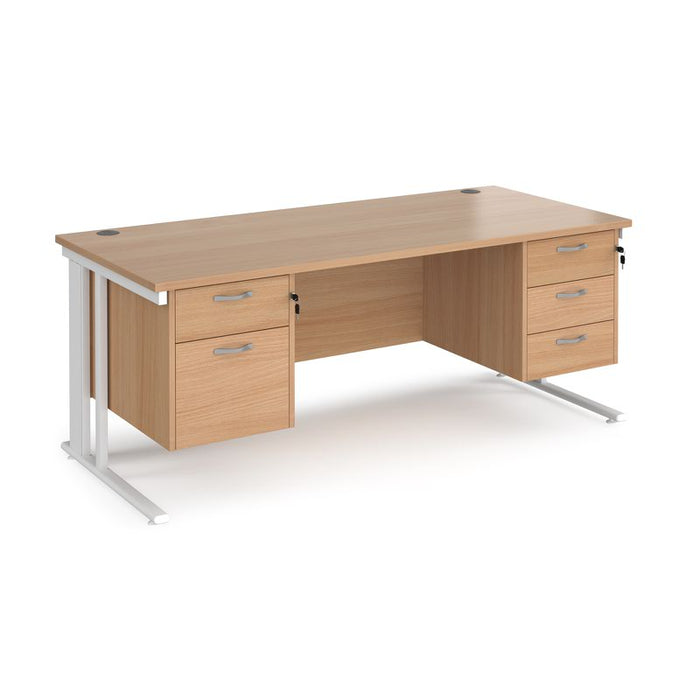 Maestro 25 cable managed leg straight office desk with 2 and 3 drawer pedestals Desking Dams Beech White 1800mm x 800mm