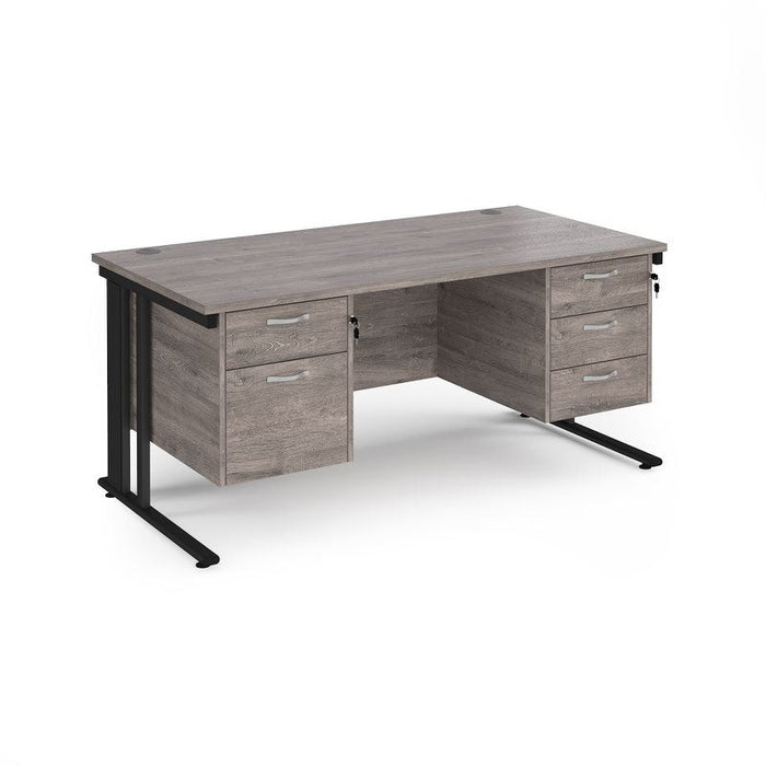 Maestro 25 cable managed leg straight office desk with 2 and 3 drawer pedestals Desking Dams Grey Oak Black 1600mm x 800mm