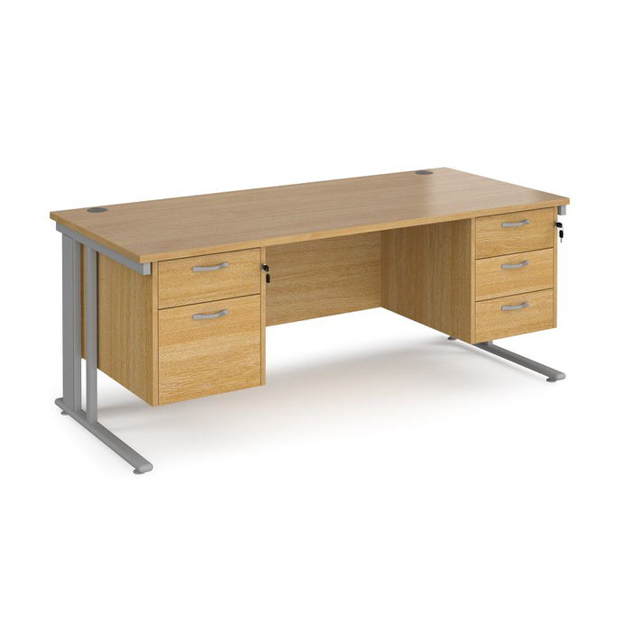 Maestro 25 cable managed leg straight office desk with 2 and 3 drawer pedestals Desking Dams Oak Silver 1800mm x 800mm