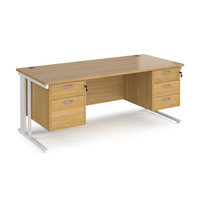 Maestro 25 cable managed leg straight office desk with 2 and 3 drawer pedestals Desking Dams Oak White 1800mm x 800mm