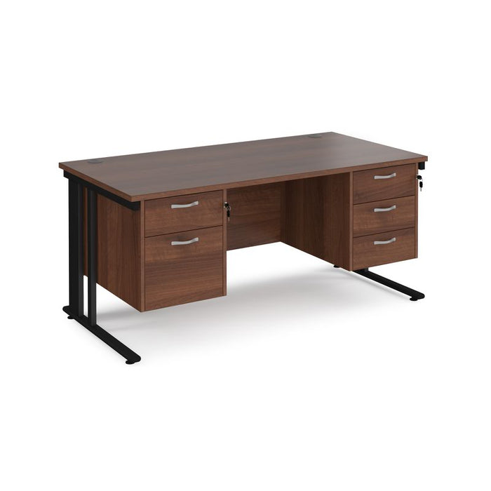 Maestro 25 cable managed leg straight office desk with 2 and 3 drawer pedestals Desking Dams Walnut Black 1600mm x 800mm