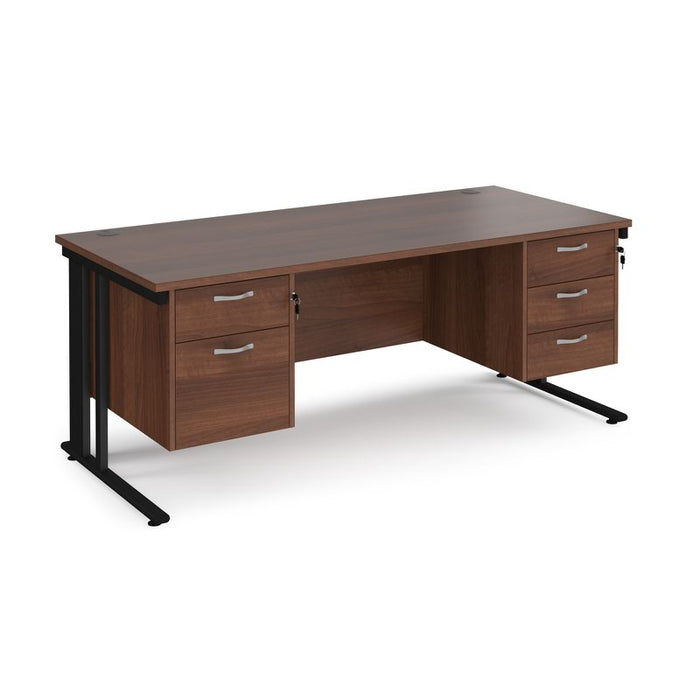Maestro 25 cable managed leg straight office desk with 2 and 3 drawer pedestals Desking Dams Walnut Black 1800mm x 800mm