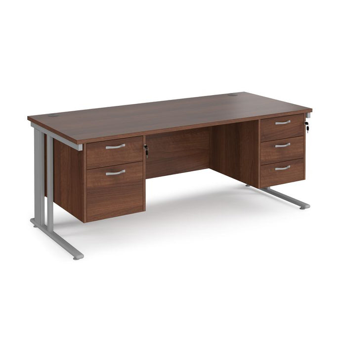 Maestro 25 cable managed leg straight office desk with 2 and 3 drawer pedestals Desking Dams Walnut Silver 1800mm x 800mm
